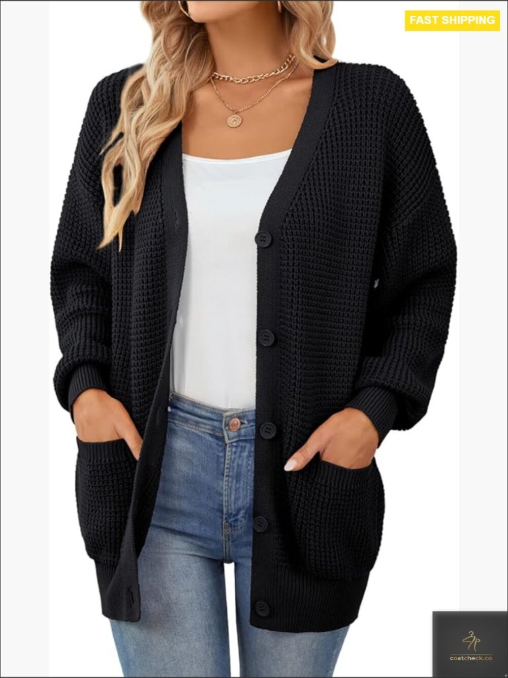 Button-Down Knit Cardigan Oversized Cotton Sweater with Pockets Casual Classic